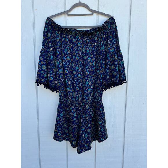 Raga Anthropologie Floral Romper, Flared Sleeves, Off The‎ Shoulder, Sz XS - Picture 1 of 7